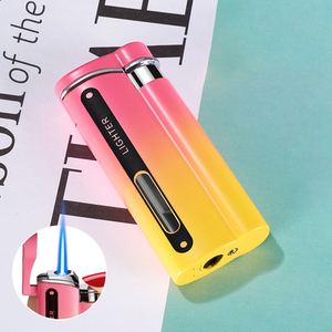 Pemantik api tiup warna gradien lucu pemantik api biru butana ringan terlihat jendela Gas logam Modern untuk hadiah rokok - Product Image 3