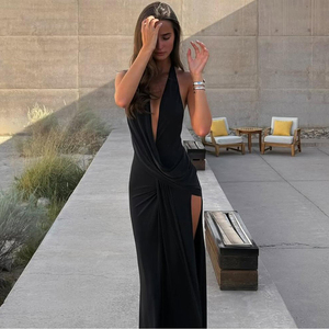 Abito Casual Estivo da Donna, Nuovo Modello alla Moda, Scollo a V Francese, Senza Maniche, Schiena Scoperta, Lunghezza al Pavimento, Tinta Unita, per Commercio all'Ingrosso - Product Image 6