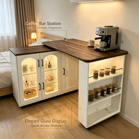 Buffet Rotatif Moderne Style Ferme Blanche avec Portes Vitrées et Étagères Ajustables pour Salle à Manger, Salon et Cuisine