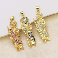 Nouveau Collier Pendentif Niche en Cuivre Plaqué Or 18K avec Zircon Coloré, Motif Canne de Père, Accessoires de Mode Exquis en Gros