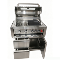 Barbecue à gaz 5 brûleurs, barbecue autonome en acier inoxydable avec tiroirs de rangement et robinet d'arrêt de sécurité pour cuisine extérieure