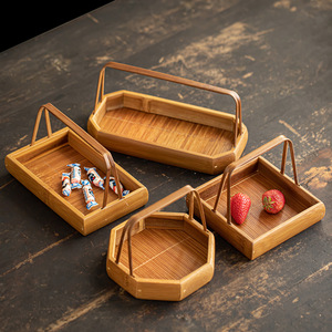 Bamboo Serving <b>Tray</b> Set With Handle Rectangular Octagonal For <b>Snacks</b> Fruit Tea Storage Desktop Decoration - Product Image 1