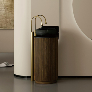 Mueble <span class=keywords><strong>de</strong></span> <span class=keywords><strong>Baño</strong></span> <span class=keywords><strong>de</strong></span> Estilo Neo-Chino con Rejilla <span class=keywords><strong>de</strong></span> Madera y Rayas, con Amplio Espacio <span class=keywords><strong>de</strong></span> Almacenamiento y Lavabo <span class=keywords><strong>de</strong></span> Cerámica para Balcón o <span class=keywords><strong>Baño</strong></span> - Product Image 1