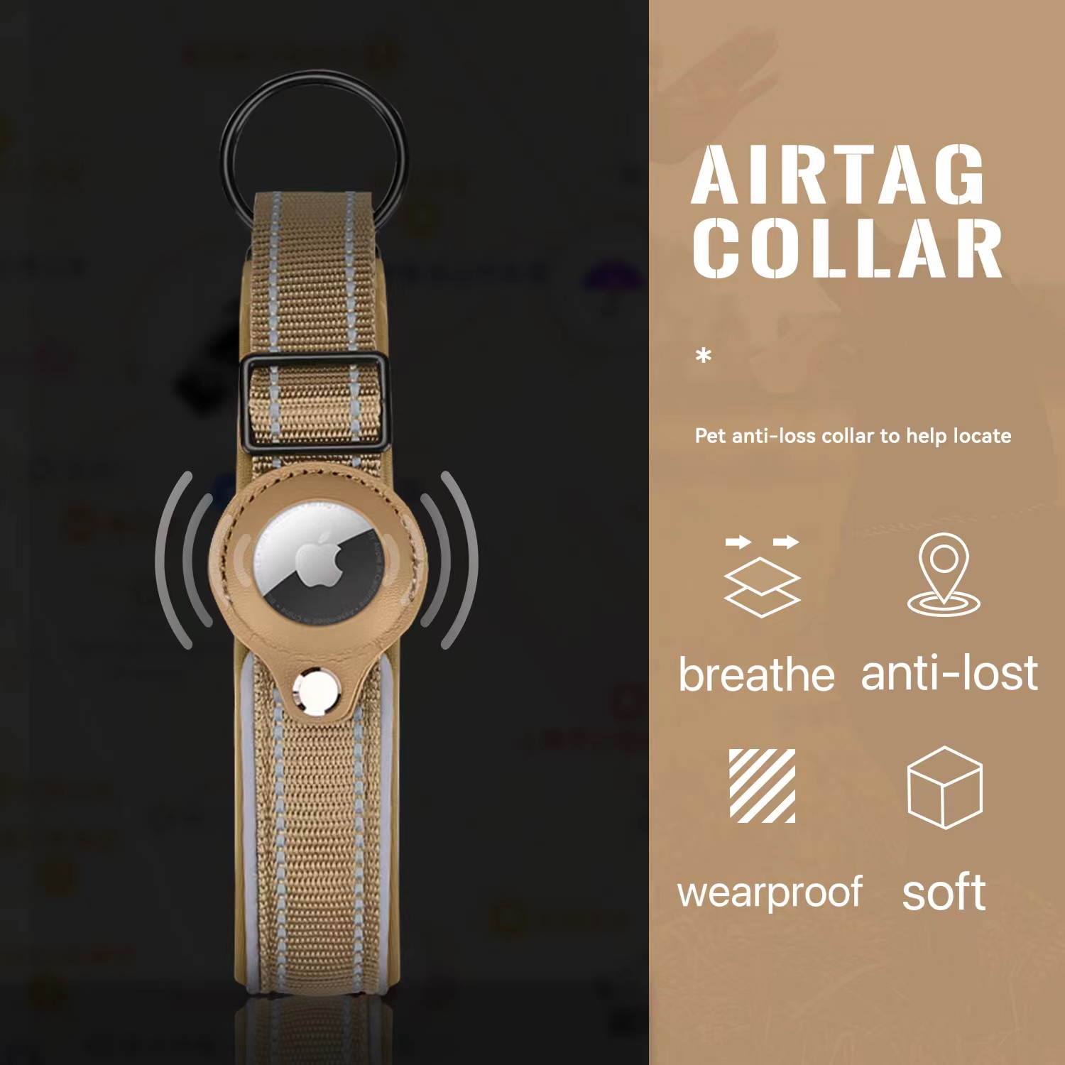 Hot Sale Airtag colorful Reflective Dog Pet Nylon Necklace Light Training Collar For Pet Dog