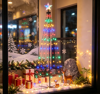 Guirlandes lumineuses de Noël en cascade avec étoile sur le dessus, guirlandes lumineuses LED pliables pour la décoration intérieure de Noël, mur, coin de la maison