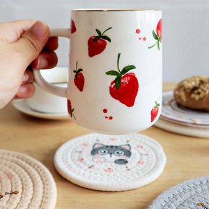 Ensemble de dessous-de-verre imprimés chat mignon, tapis isolant thermique rond en corde de coton tissée, design de dessin animé de 18cm pour la maison et la cuisine - Product Image 5