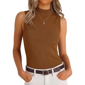 Haut en maille sans manches à col montant FOXA, mélange laine acrylique, doux et ajusté, pull décontracté pour femme, collection été 2026 - Product Image 1