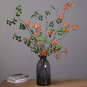 Branche artificielle de Pieris Japonica, fausse branche sèche pliable avec feuilles vertes <span class=keywords><strong>et</strong></span> rouges automnales pour vase au sol Wabi Sabi, décoration intérieure - Product Image 1