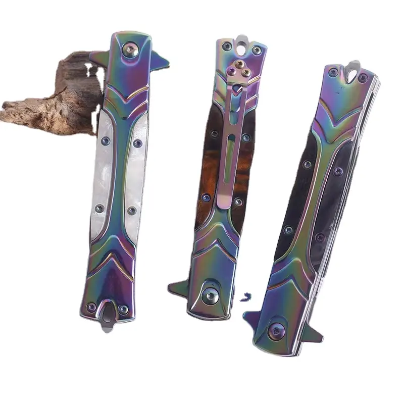 Wholesale Titanium Coated Survival Rescue EDC Camping Hiking Pocket Knife For Camping Survival