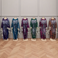 Robe africaine en satin de soie pour femme, style musulman, avec sequins et bandeaux, robe de soirée africaine ample, robe longue pour femme, vente en gros