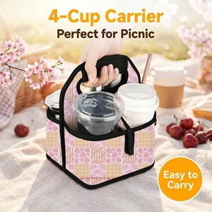 Portable Organizer Tote <strong>Bag</strong> for Hot Cold Drinks Reusable Hawaiian Palaka Print Cup Carrier Drink Holder Neoprene <strong>Picnic</strong> <strong>Bag</strong> - Product Image 5