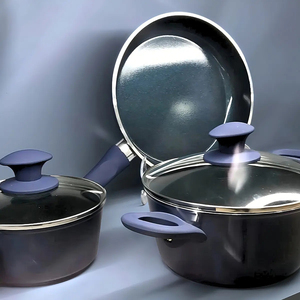 Juego de Ollas y Sartenes de Cerámica Moderna con Revestimiento de Mármol, Tapas de Vidrio, Asas de Baquelita, Antiadherente, 6 Piezas, de Aluminio, Compatible con Inducción - Product Image 3