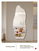 Miroir suspendu sans cadre de forme irrégulière, pleine longueur, anti-explosion, sans perçage, design artistique minimaliste pour usage domestique