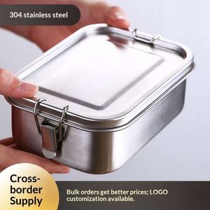 304 Stainless Steel Lunch Box Sealed Rectangular <b>Partitioned</b> Adult Commuter Steam Rice Bento Box - Product Image 4