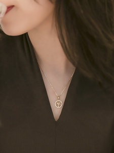 Nuovo coreano 14k oro INS stile semplice collana in <span class=keywords><strong>argento</strong></span> Sterling da donna con ciondolo a forma di albero rotondo S925 - Product Image 3