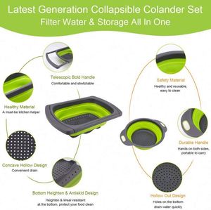 High Quality <b>Plastic</b> Fruit Vegetable Wash <b>Colander</b> 3 Pieces Collapsible Silicone Food Washing Strainer Basket - Product Image 6