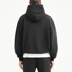 Wholesale Double Zippers Streetwear Hoodie Heavyweight Cotton Oversized Drop Shoulder Blank Custom Cropped Zip Up Hoodie Men