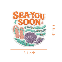 Parches termoadhesivos grandes de 3.5 pulgadas con slogan de lentejuelas 'Sea You Soon' para bolsos de playa, en stock, ideales para el verano.