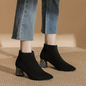 Femmes bout pointu bottines daim bloc talon <span class=keywords><strong>paillettes</strong></span> chaussures de fête confortable chaud automne hiver <span class=keywords><strong>bottes</strong></span> - Product Image 5