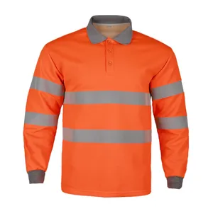 Custom Men's Polo Shirts High Visibility Reflective Workwear Long Sleeve Work Poloshirt Outdoor Road Safety Construction Wear