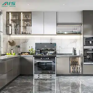 Ais lemari dapur Modern Set desain aluminium, warna klasik High Gloss Lacquer lemari dapur dibuat di China