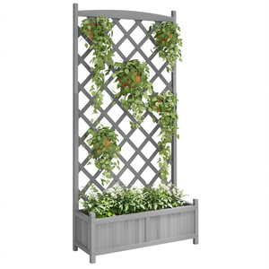 Jardinière en bois de sapin gris massif avec treillis pour plantes d'extérieur - Product Image 1