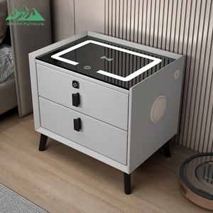 <span class=keywords><strong>Table</strong></span> <span class=keywords><strong>de</strong></span> <span class=keywords><strong>chevet</strong></span> surélevée Wayon moderne et intelligente avec sécurité par empreinte digitale, chargeur sans fil et haut-parleur, 2 tiroirs - Product Image 2