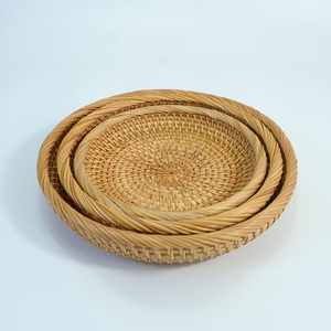 Panier <span class=keywords><strong>de</strong></span> rangement rond en rotin naturel tressé NFS, panier à <span class=keywords><strong>fruits</strong></span> décoratif pour la cuisine, petit panier en osier - Product Image 2