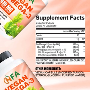 Cápsulas blandas veganas de Omega-3 de la más alta calidad con DHA para el cerebro, la visión y las articulaciones, que ayudan a la salud inmunológica y a la visión. - Product Image 2