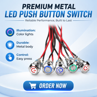HBSWITCH Zhejiang 12mm 2A 1NO Bouton poussoir métallique entièrement éclairé par LED IP65 Boutons de jeu d'arcade Fournisseur d'usine