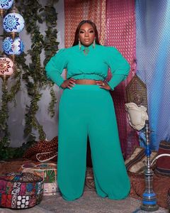 <span class=keywords><strong>Elegante</strong></span> Completo Due Pezzi <span class=keywords><strong>Taglie</strong></span> Forti per <span class=keywords><strong>Donna</strong></span>, Top Corto con Lacci e Pantaloni, Set Casual Plus Size - Product Image 4