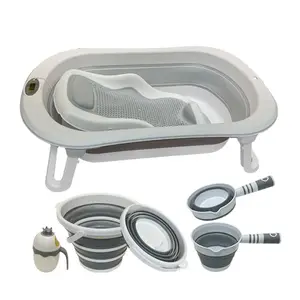 Folding Grey Kids Bathtub Baby Bath Tub Set Plastic Seat Baby Products