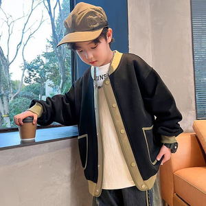 Automne à la mode garçon décontracté couverture en coton écologique Anti-rides bouton fermeture à manches longues <span class=keywords><strong>manteau</strong></span> noir - Product Image 5