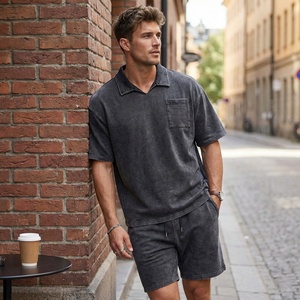 Wholesale Men's Oversized <b>Acid</b> Wash Polo Shirt Vintage Slim Fit <b>Drop</b> Shoulder Heavyweight Cotton Streetwear T-shirt hot Supplier - Product Image 1