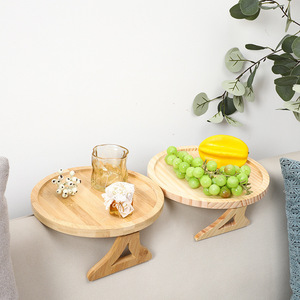 Wooden Armrest Tray <b>Round</b> Clip Tray For <b>Sofa</b> Lazy Folding Plate Bamboo Storage Tray Fruit Platter Simple Style - Product Image 2