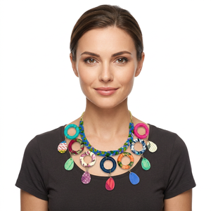 Collar Bohemio Colorido para Compromiso, Chapado en Oro para Mujer, Cuentas de Tela, Imitación de Perlas en Forma de Bola, Ecológico y Hecho a Mano - Product Image 2