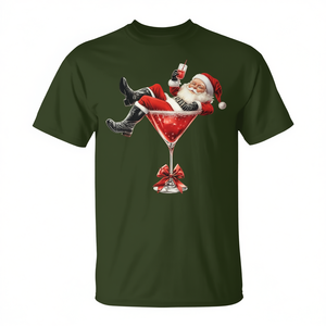 Camiseta Navideña de Martini con Diseño de Santa Claus, Unisex para Adultos, Cuello Redondo, Manga Corta, Impresión Digital, Diseño Festivo - Product Image 2
