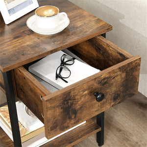 Bedroom Nightstand <strong>Bedside</strong> <strong>Table</strong> With Drawer Shelf <strong>Industrial</strong> Style Side End <strong>Table</strong> - Product Image 6