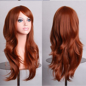 Perruque synthétique longue à ondulations lâches avec frange droite, couleur unie, pour femmes, fête, cosplay, cheveux violet, rouge, bleu, rose, gris, blond - Product Image 4