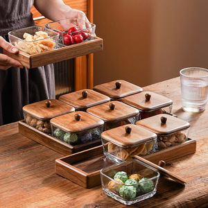 Prato De Frutas De Madeira De Alta Qualidade Para Casa Prato De Lanche Com Frutos Secos Divididos Placa De Vidro Quadrada Para Casamentos e Festas - Product Image 1