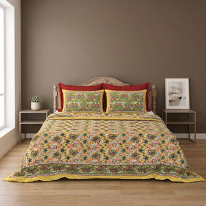 Ensemble de draps en coton imprimé à l'écran, taille king size, blanc, motif floral, avec 2 taies d'oreiller, lin artisanal de Jaipur - Product Image 2