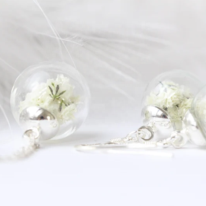 Bijoux de mariage de mode sphère en verre léger <span class=keywords><strong>blanc</strong></span> véritable gypsophile bébé souffle fleur <span class=keywords><strong>ensemble</strong></span> de bijoux de mariée pour mariage - Product Image 3