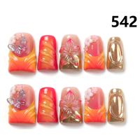 Faux Ongles Press-On Faits Main 671-675 Couleurs Fleurs Canard, 10 Pièces, Styles de Design Uniques pour Doigts