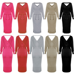 DM1902 abito da ufficio da donna autunno <span class=keywords><strong>di</strong></span> alta qualità manica lunga con scollo a v maglione senza schienale <span class=keywords><strong>abiti</strong></span> abbigliamento donna abito in maglia <span class=keywords><strong>di</strong></span> <span class=keywords><strong>lana</strong></span> - Product Image 5