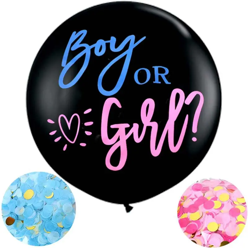 36 Inch Gender Reveal Black Round Baby Boy Or Girl Blue Confetti Balloon Set Happy Birthday Party Balloon Supplier