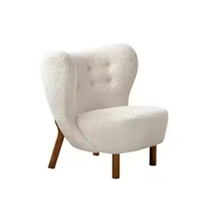 Fauteuil d'appoint moderne et minimaliste en tissu blanc capitonné avec dossier ailé et pieds en bois massif pour salon et chambre à coucher