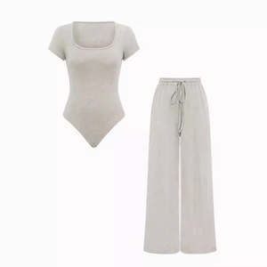 Women's Solid-Color Ribbed Casual Jumpsuit & Pants Casual 2-Piece <b>Set</b> Fashion - Product Image 4