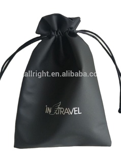 Black PU Leather <b>Drawstring</b> <b>Pouch</b> Bag for Gifts Economical with Screen Printing Surface Handling - Product Image 3