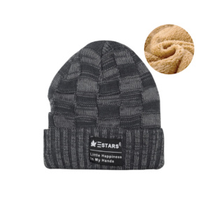 Gorro de punto acanalado a cuadros margados, gorros de punto de Color sólido, gorro grueso y cálido para exteriores, gorro de punto elástico con puños para clima frío - Product Image 2