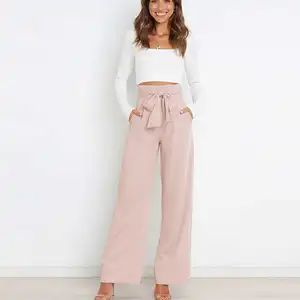 Pantalones de vestir profesionales con lazo para mujer, pantalón femenino de color puro, a la moda